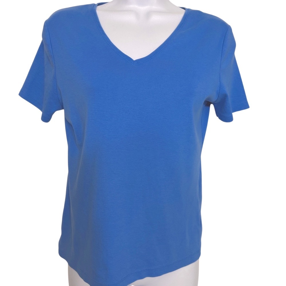 Petite Sophisticate V Neck T Shirt Blue Short Sleeves Juniors Size P
